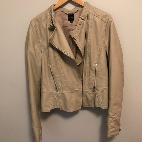 Express Faux Leather Cream Colored Jacket Large - Picture 1 of 8